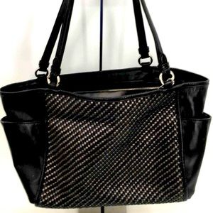 Coach Black Leather Tote Bag Woven Zip Top Retail $498 Laptop Diaper Weekend